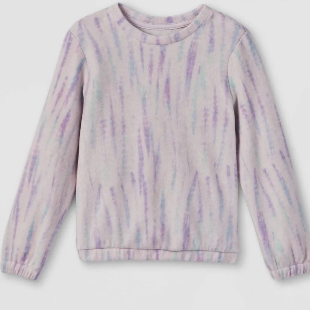 Cat & Jack Tie Dye Soft Reverse Fleece Pullover Sweatshirt, Purple Size S 6/6X